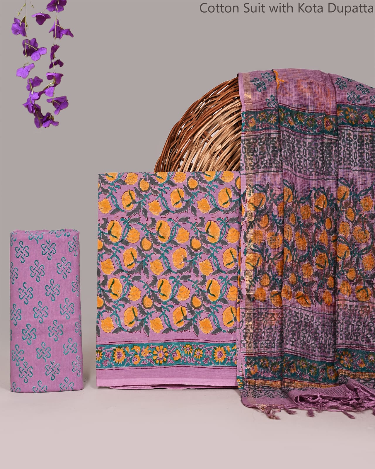 Floral Charm Cotton Suit with Kota Doriya Dupatta