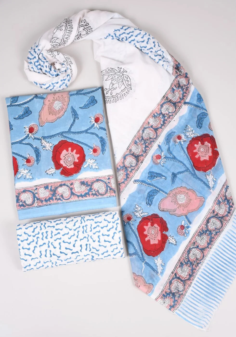Bagru Grace – Handblock Cotton Suit Set with Malmal Dupatta