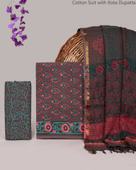 Mocha Bloom Cotton Suit with Kota Doriya Dupatta
