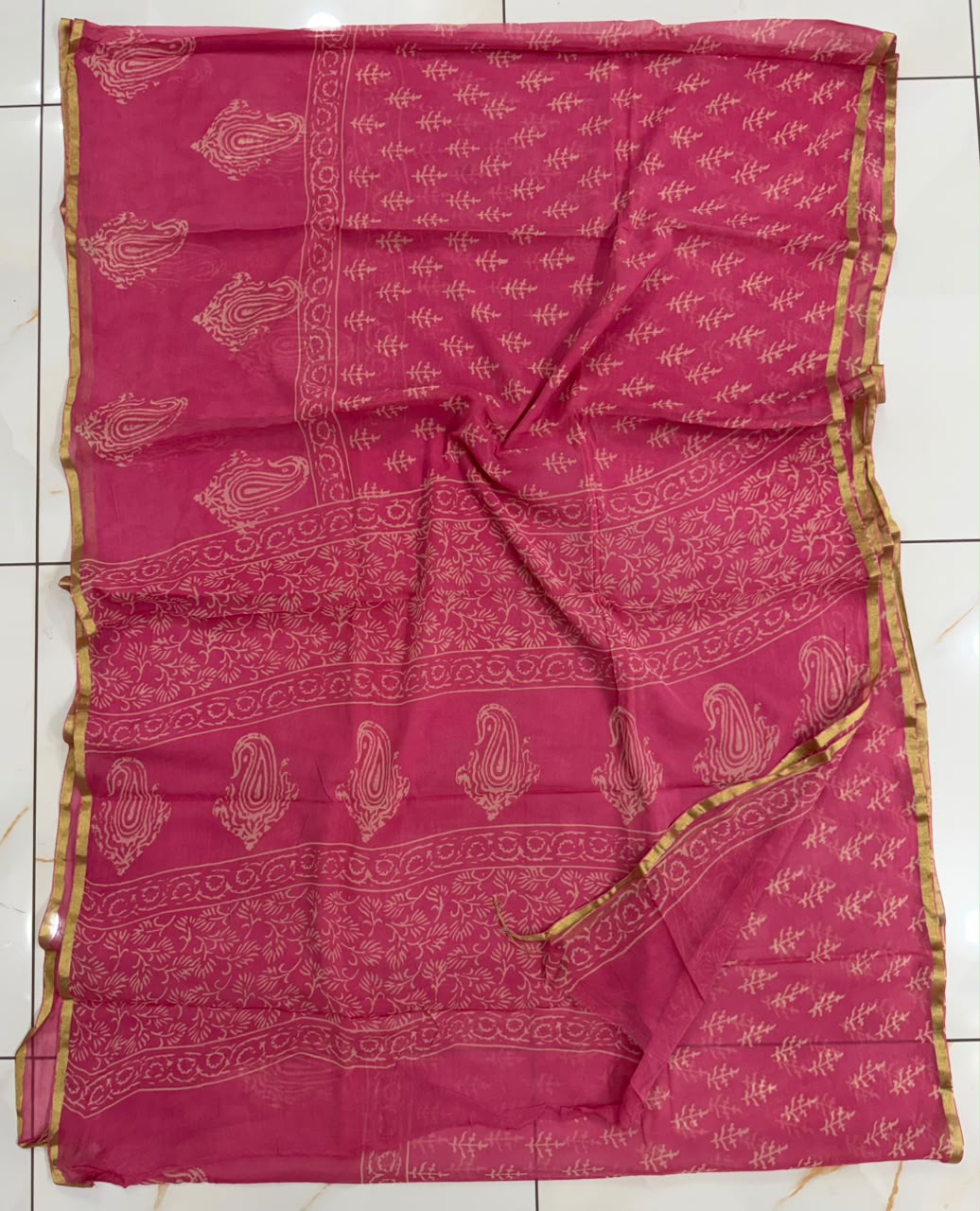 Pure Hand Block Printed Double Diamond Chiffon Saree DCS11