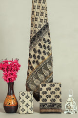 Hand block printed maheshwari silk suit with silk duppata ms22