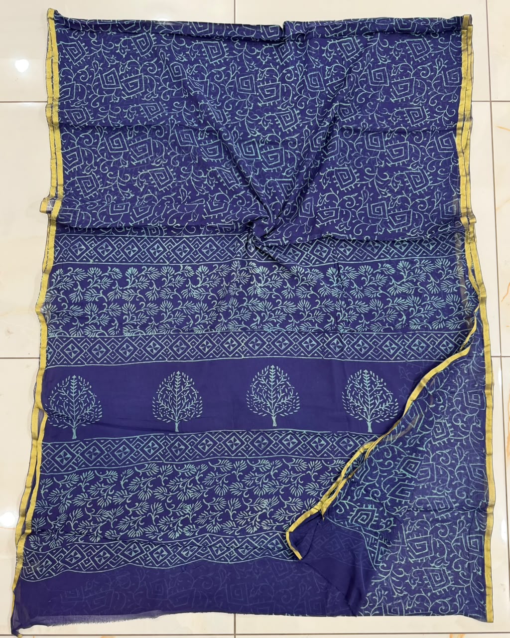Pure Hand Block Printed Double Diamond Chiffon Saree DCS10