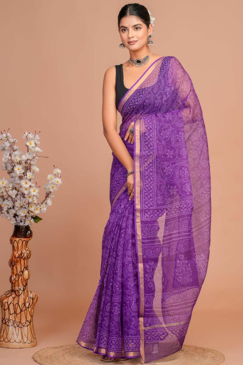 Hand Block Printed Kota Doriya Saree