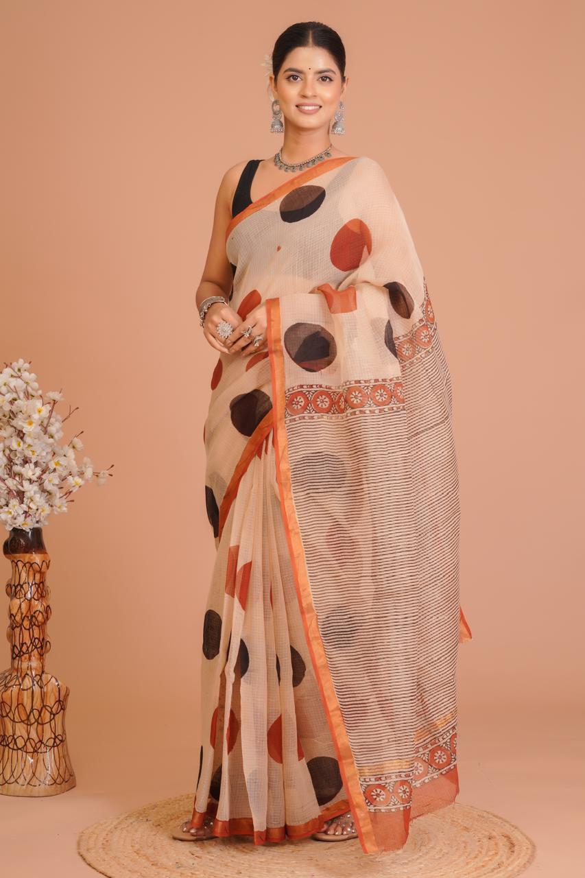 Hand Block Printed Kota Doriya Saree 15