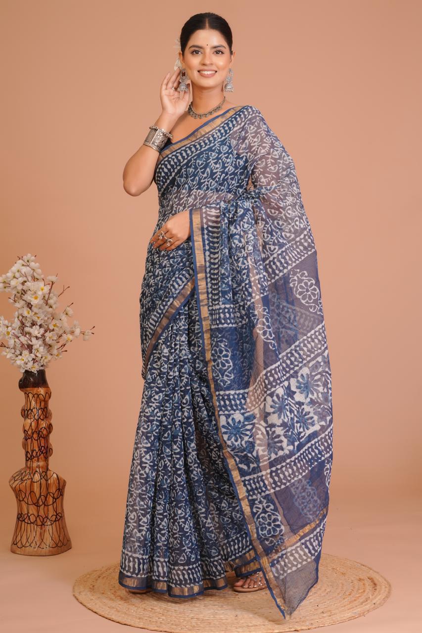 Hand Block Printed Kota Doriya Saree 01