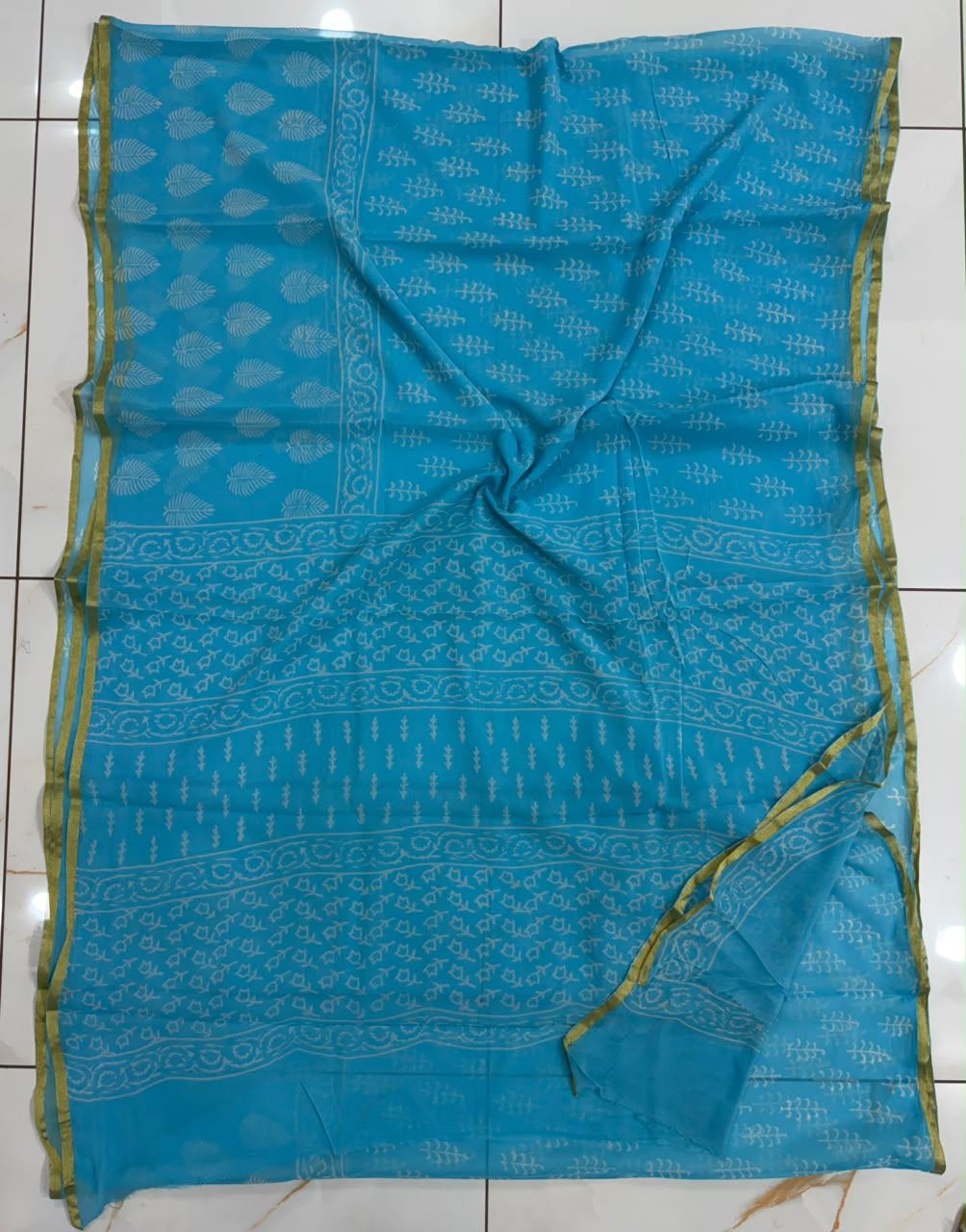 Pure Hand Block Printed Double Diamond Chiffon Saree DCS19