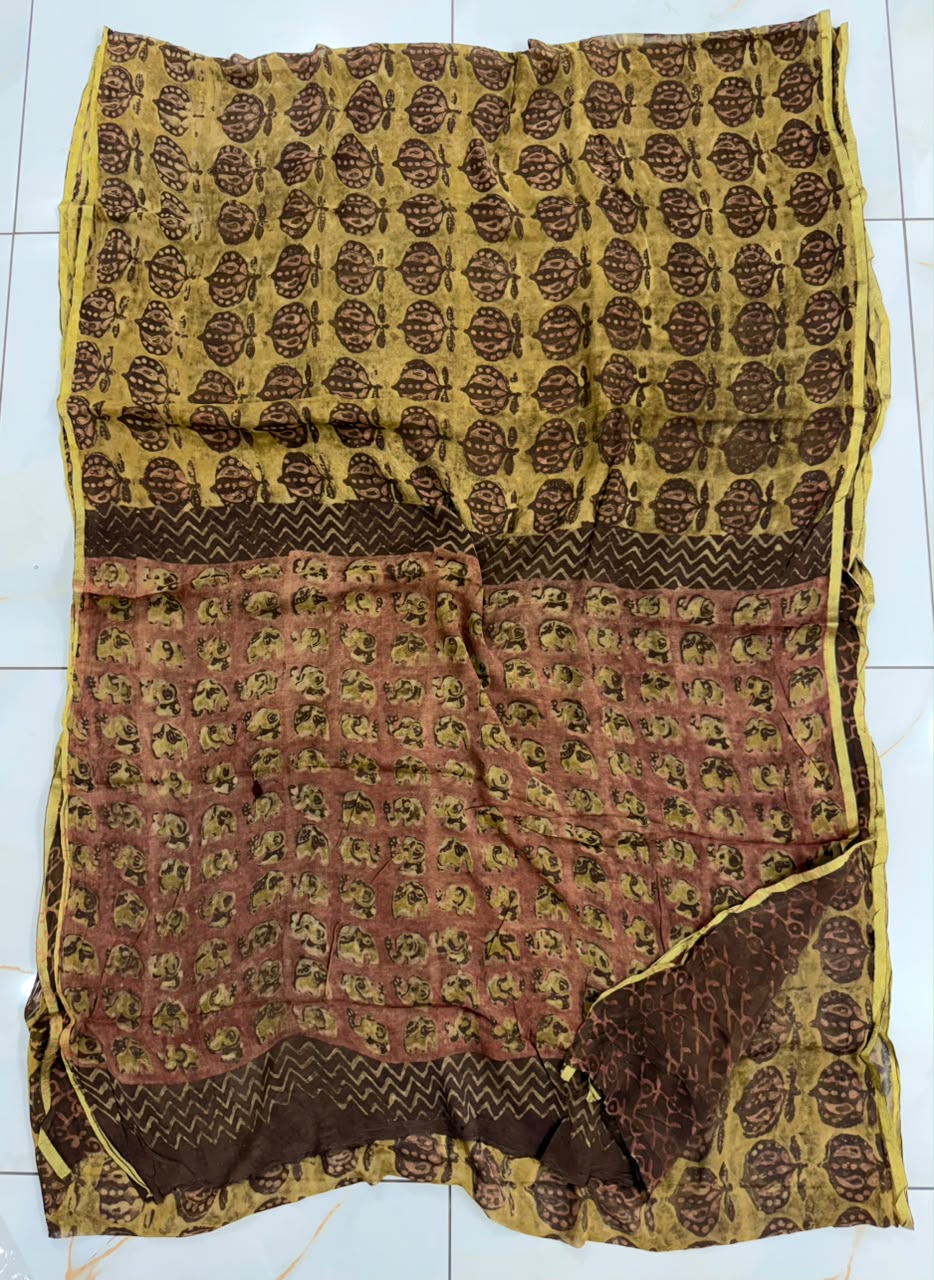 Pure Hand Block Printed Double Diamond Chiffon Saree DCS02