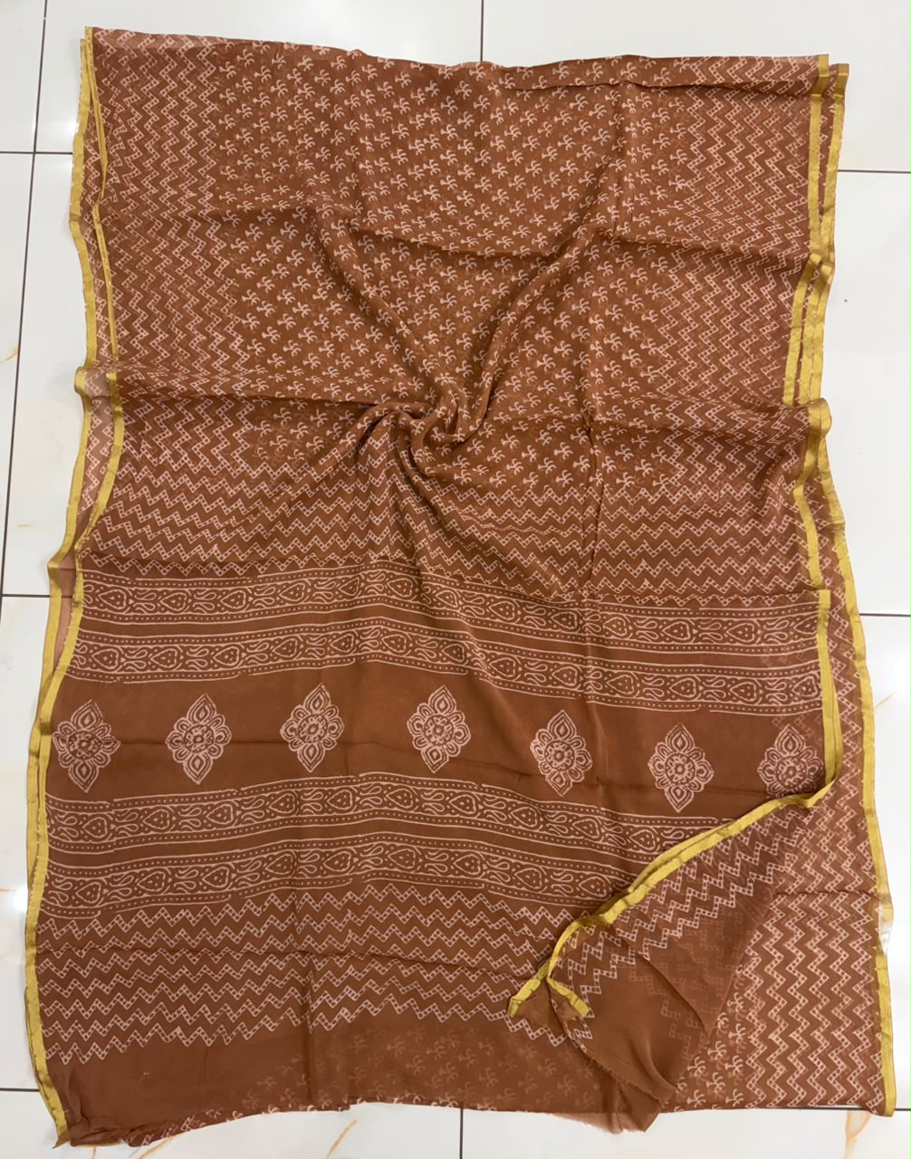 Pure Hand Block Printed Double Diamond Chiffon Saree DCS04