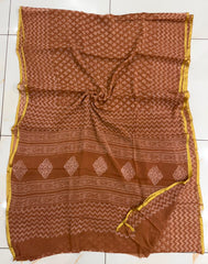 Pure Hand Block Printed Double Diamond Chiffon Saree DCS04