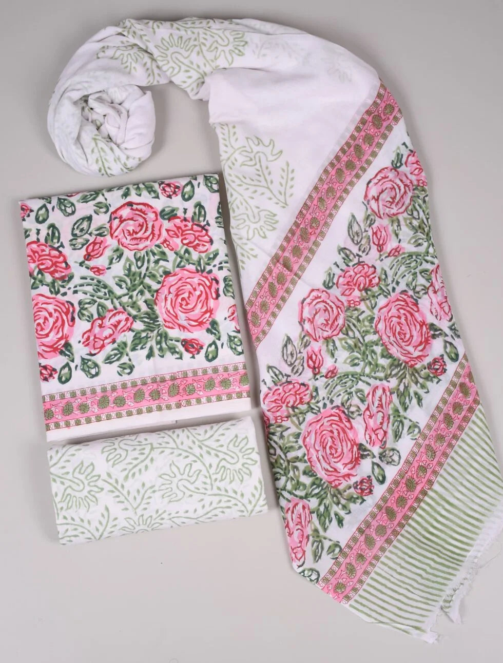 Bagru Grace – Handblock Cotton Suit Set with Malmal Dupatta