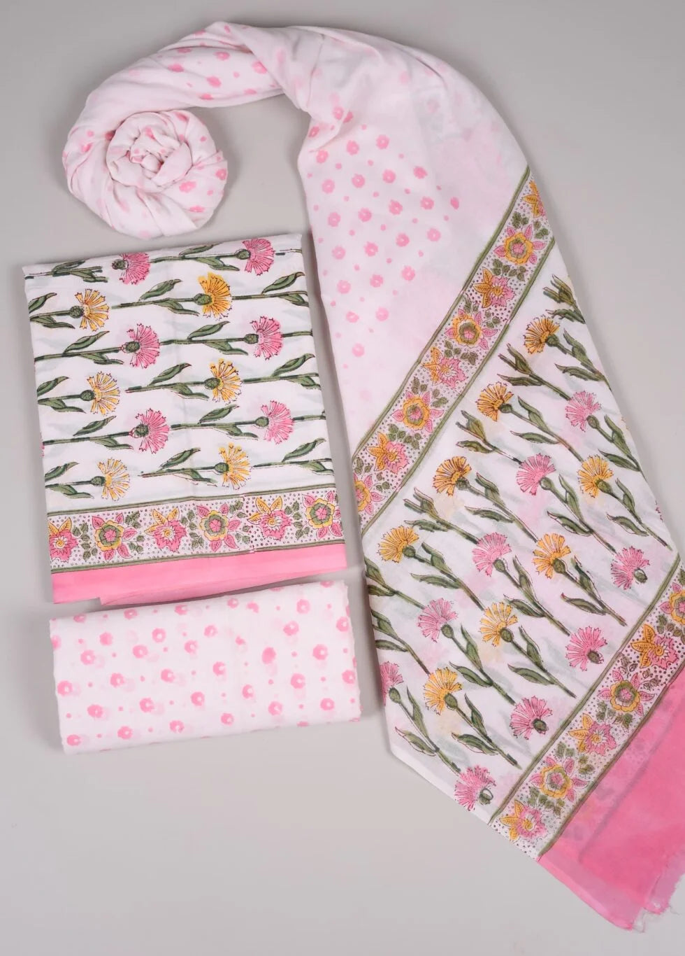 Bagru Grace – Handblock Cotton Suit Set with Malmal Dupatta