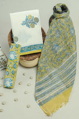 Yellow Floral Elegance Cotton Suit with Kota Doriya Dupatta