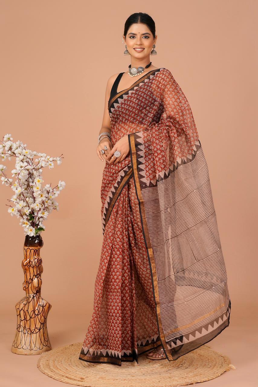 Hand Block Printed Kota Doriya Saree 20