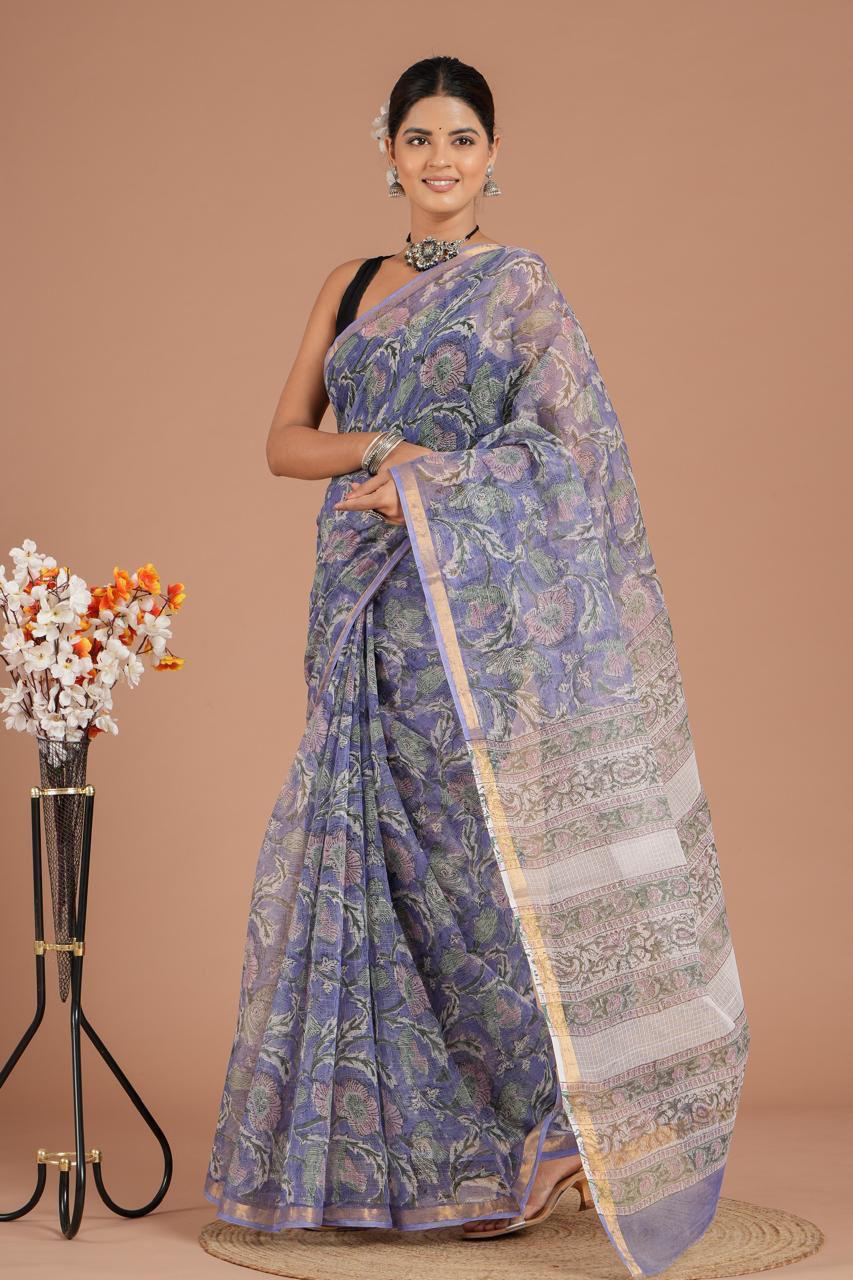 Hand Block Printed Kota Doriya Saree 05