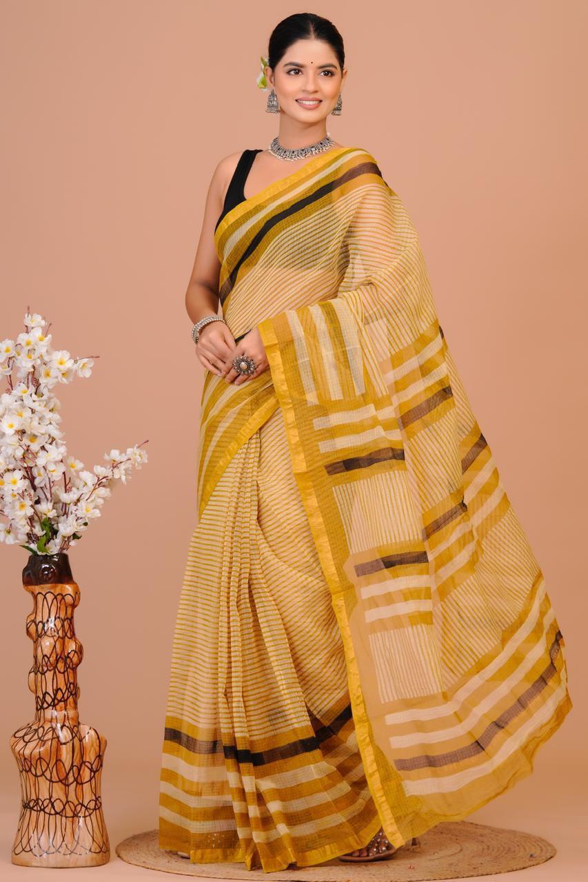 Hand Block Printed Kota Doriya Saree 11