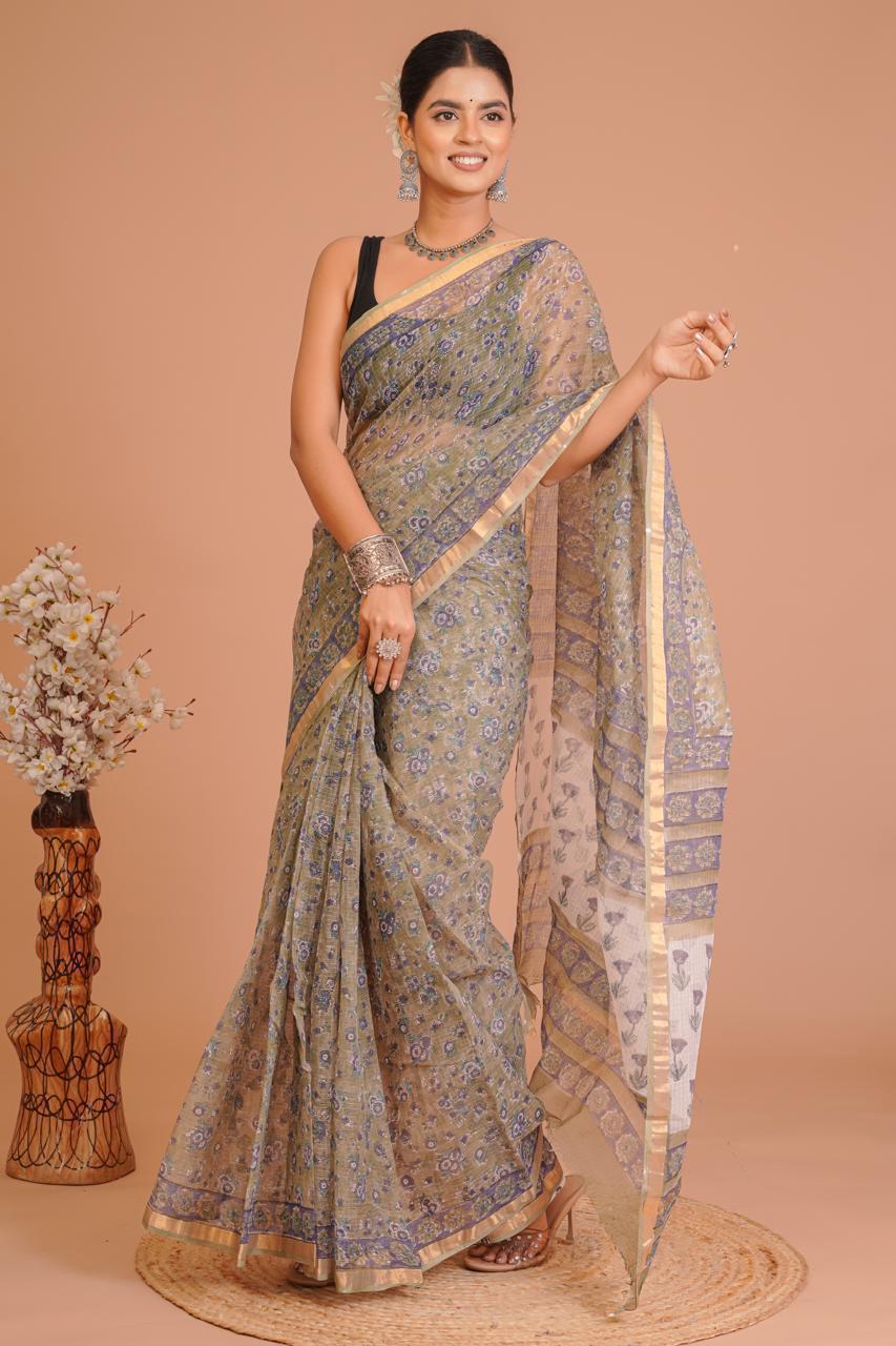 Hand Block Printed Kota Doriya Saree 04