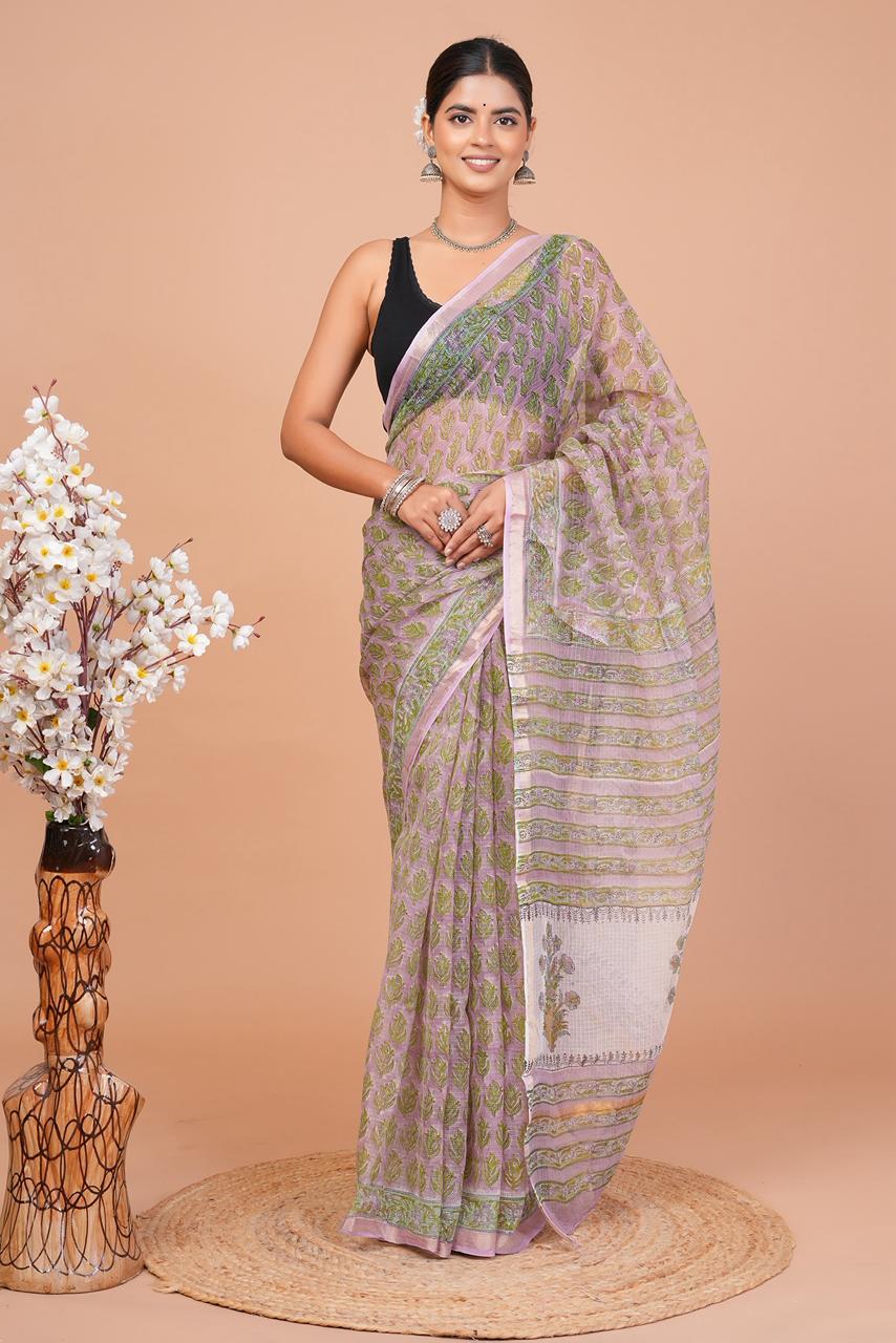 Hand Block Printed Kota Doriya Saree 07