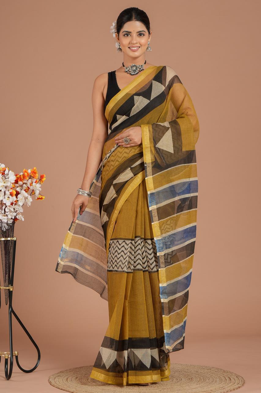 Hand Block Printed Kota Doriya Saree 09