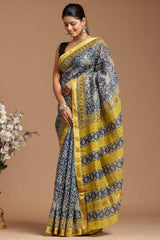 Maheshwari Silk Saree – Elegant Bagru Print | With Blouse Piece