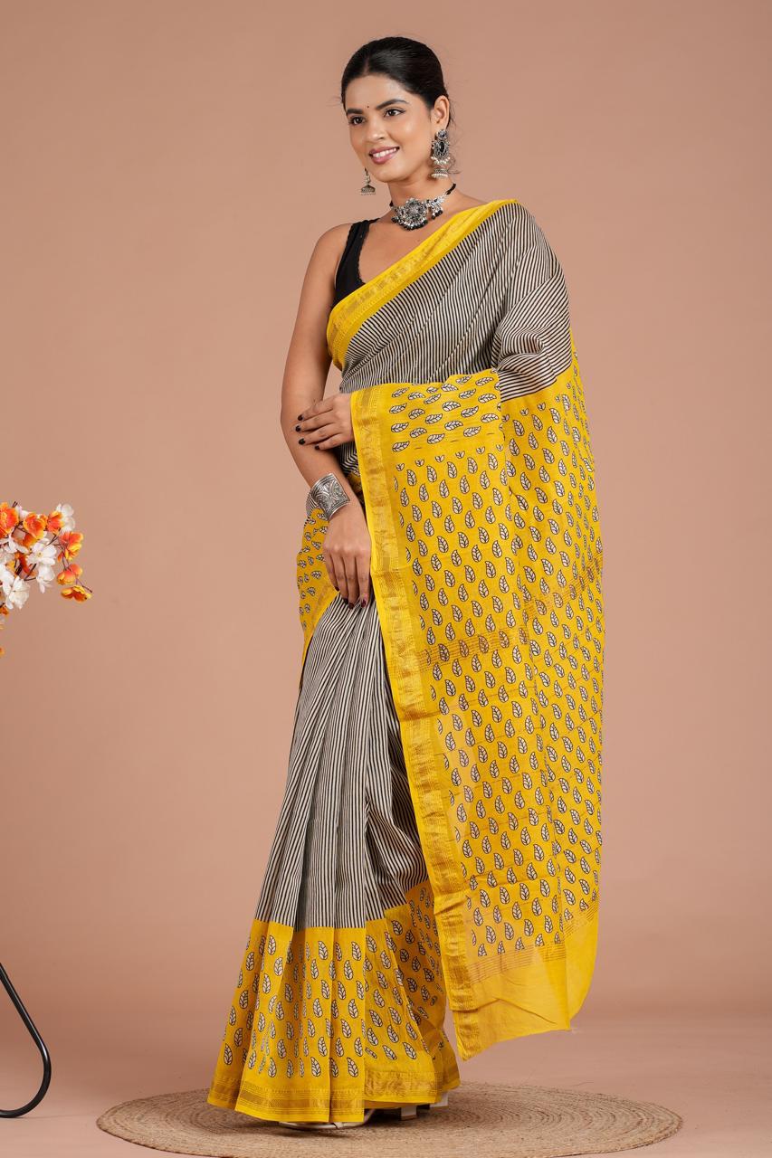 Maheshwari Silk Saree – Elegant Bagru Print | With Blouse Piece