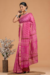 Maheshwari Silk Saree – Elegant Bagru Print | With Blouse Piece
