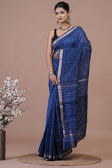 Maheshwari Silk Saree – Elegant Bagru Print | With Blouse Piece