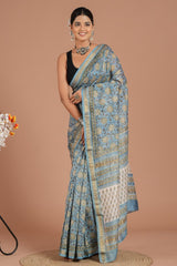 Maheshwari Silk Saree – Elegant Bagru Print | With Blouse Piece