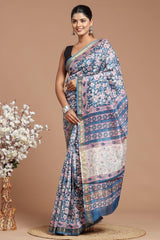 Maheshwari Silk Saree – Elegant Bagru Print | With Blouse Piece