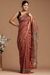 Maheshwari Silk Saree – Elegant Bagru Print | With Blouse Piece