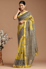 Maheshwari Silk Saree – Elegant Bagru Print | With Blouse Piece