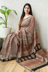 Bagru Hand Block Print Maheshwari Silk Saree