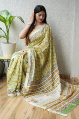 Bagru Hand Block Print Maheshwari Silk Saree