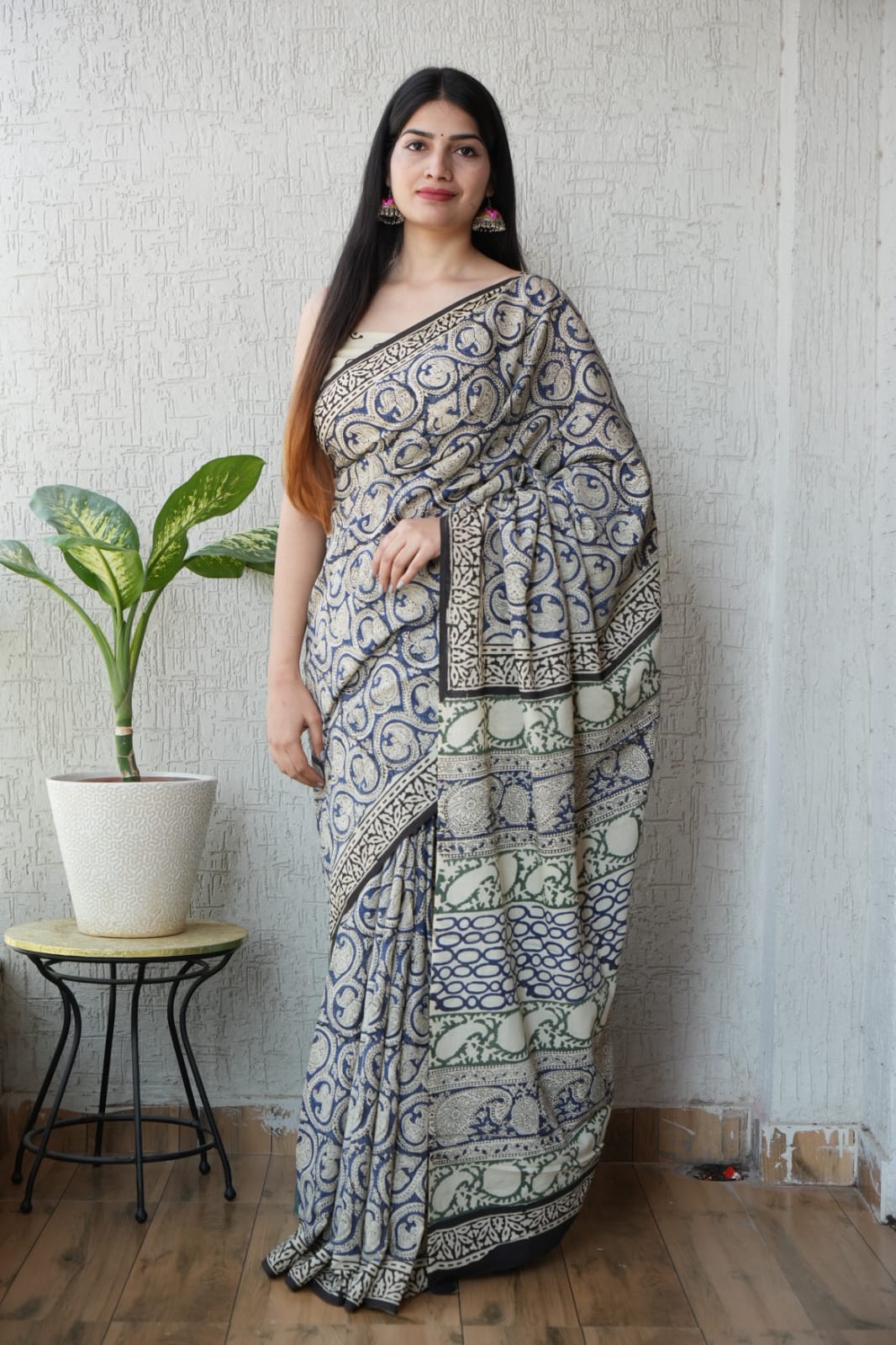 Timeless Beauty Bagru Hand Block Mulmul Saree