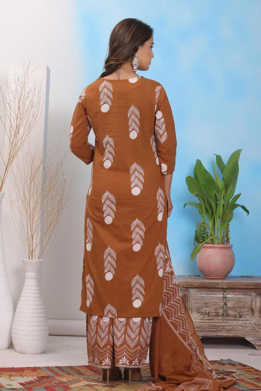 Straight Kurta – Pure Cotton | Discharge Print with Handwork