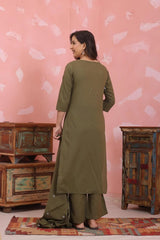 Pure Cotton Kurta Palazzo Set – Discharge Dye Print with Embroidered Detailing