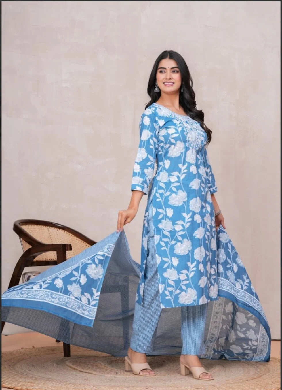 Pure Cotton Kurta with Discharge Print & Embroidery Work | Soft & Stylish Ethnic Wear