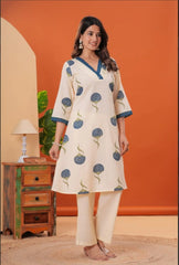 Pure Cotton Printed Kurta Fabric | Lace Work on Neck & Sleeves | Comfortable & Elegant