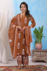 Straight Kurta – Pure Cotton | Discharge Print with Handwork