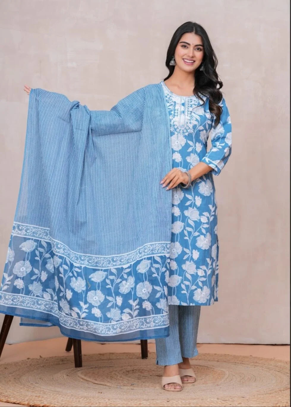 Pure Cotton Kurta with Discharge Print & Embroidery Work | Soft & Stylish Ethnic Wear