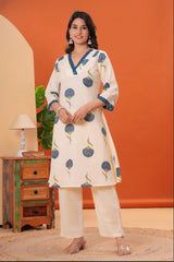 Pure Cotton Printed Kurta Fabric | Lace Work on Neck & Sleeves | Comfortable & Elegant