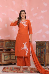 Kurta Palazzo Set – Pure Cotton | Discharge Dye Print with Embroidery