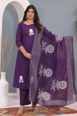 Elegant A-Line Kurta Palazzo Dupatta Set | Embroidered & Discharge Dyed