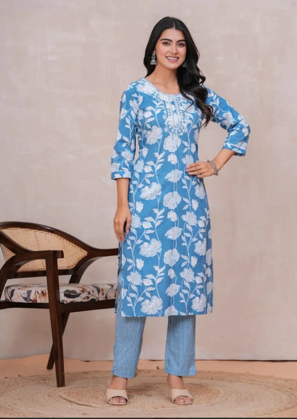 Pure Cotton Kurta with Discharge Print & Embroidery Work | Soft & Stylish Ethnic Wear