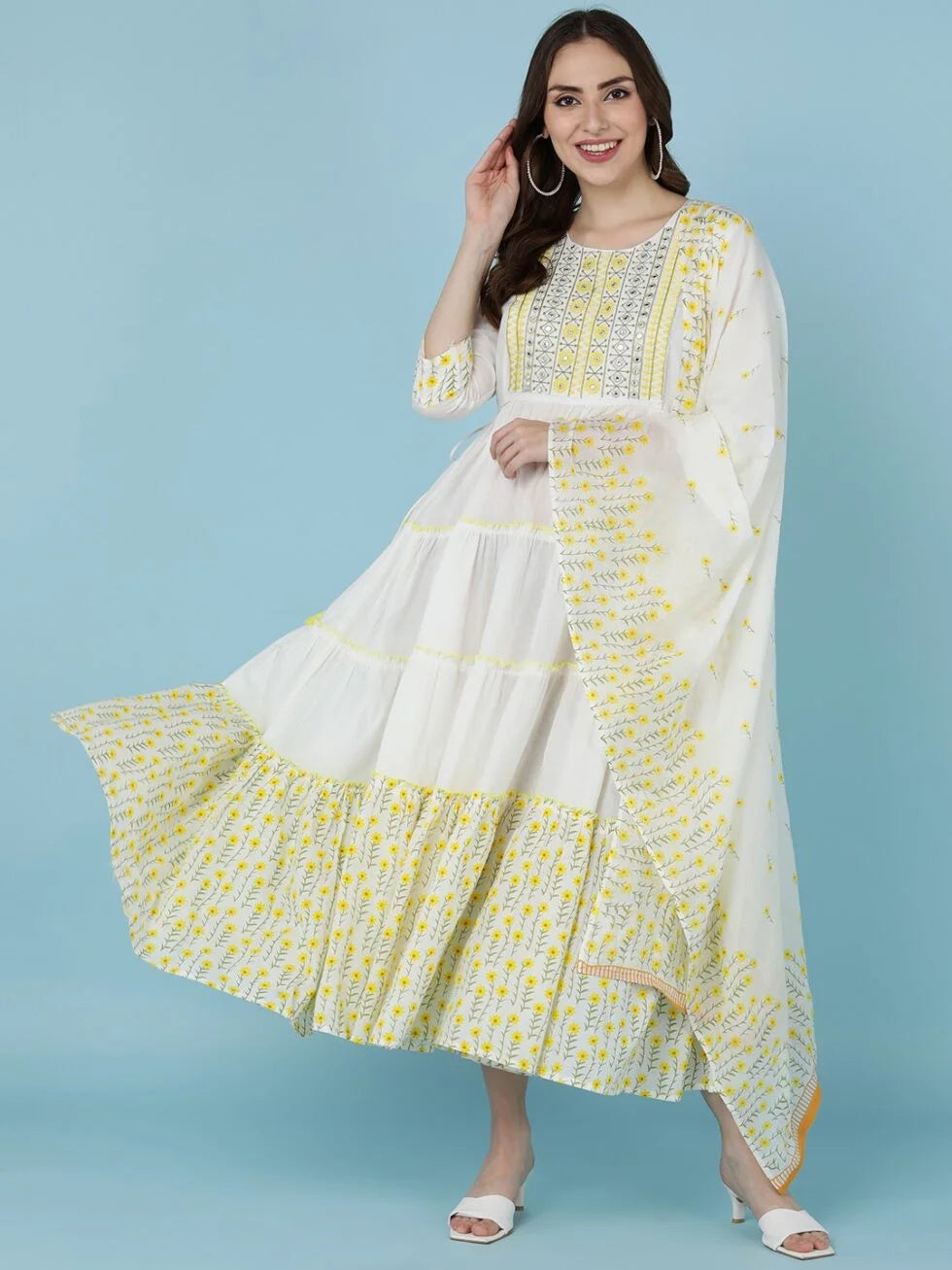 Pure Cotton Kurta & Dupatta Set | Cotton Malmal Fabric | Embroidered Neck Design