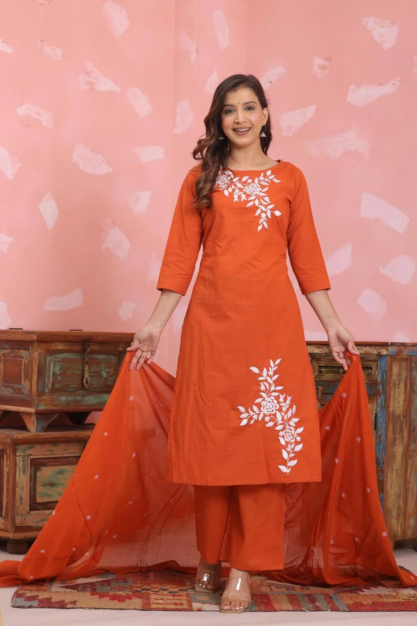 Kurta Palazzo Set – Pure Cotton | Discharge Dye Print with Embroidery