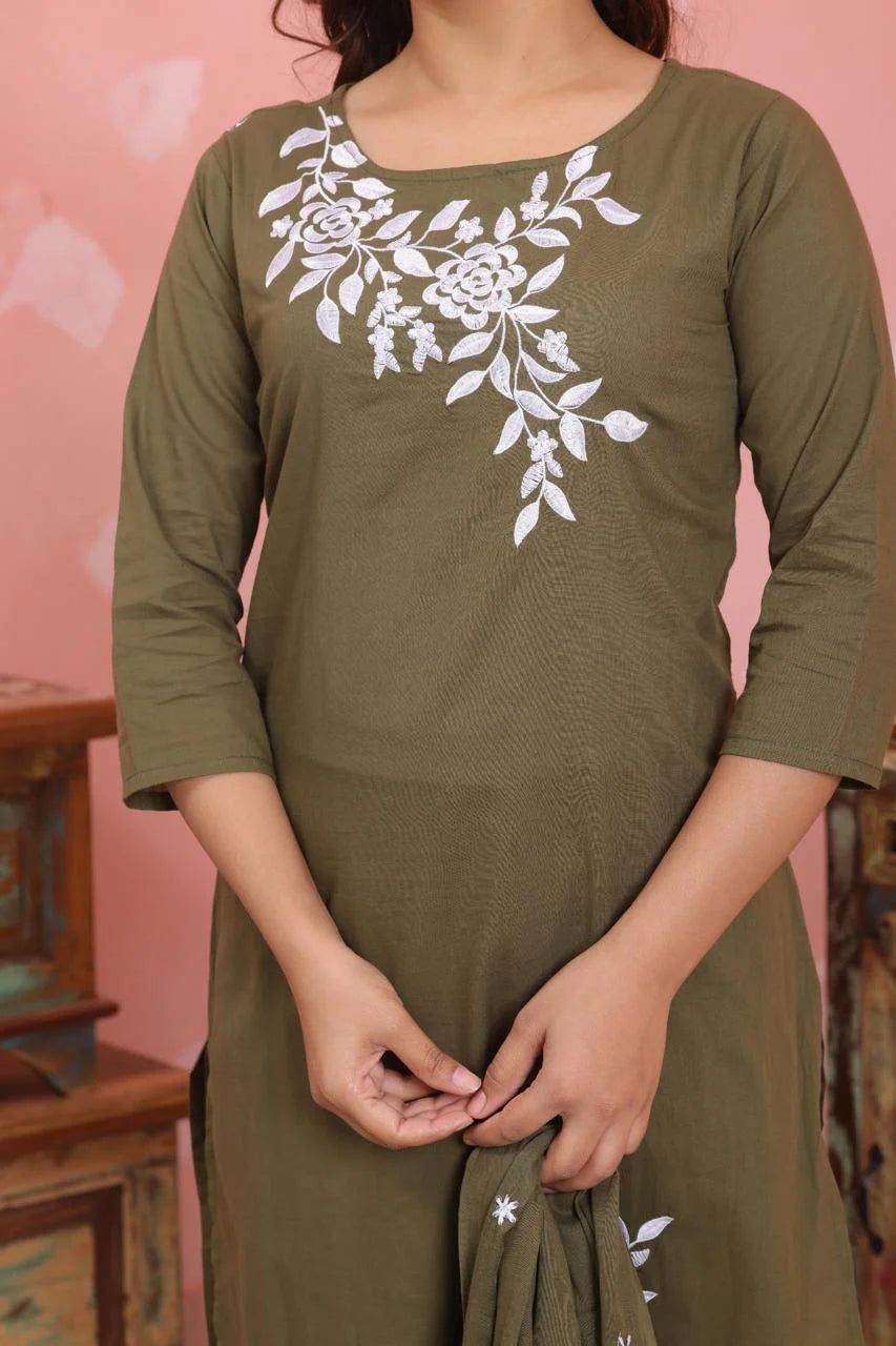 Pure Cotton Kurta Palazzo Set – Discharge Dye Print with Embroidered Detailing