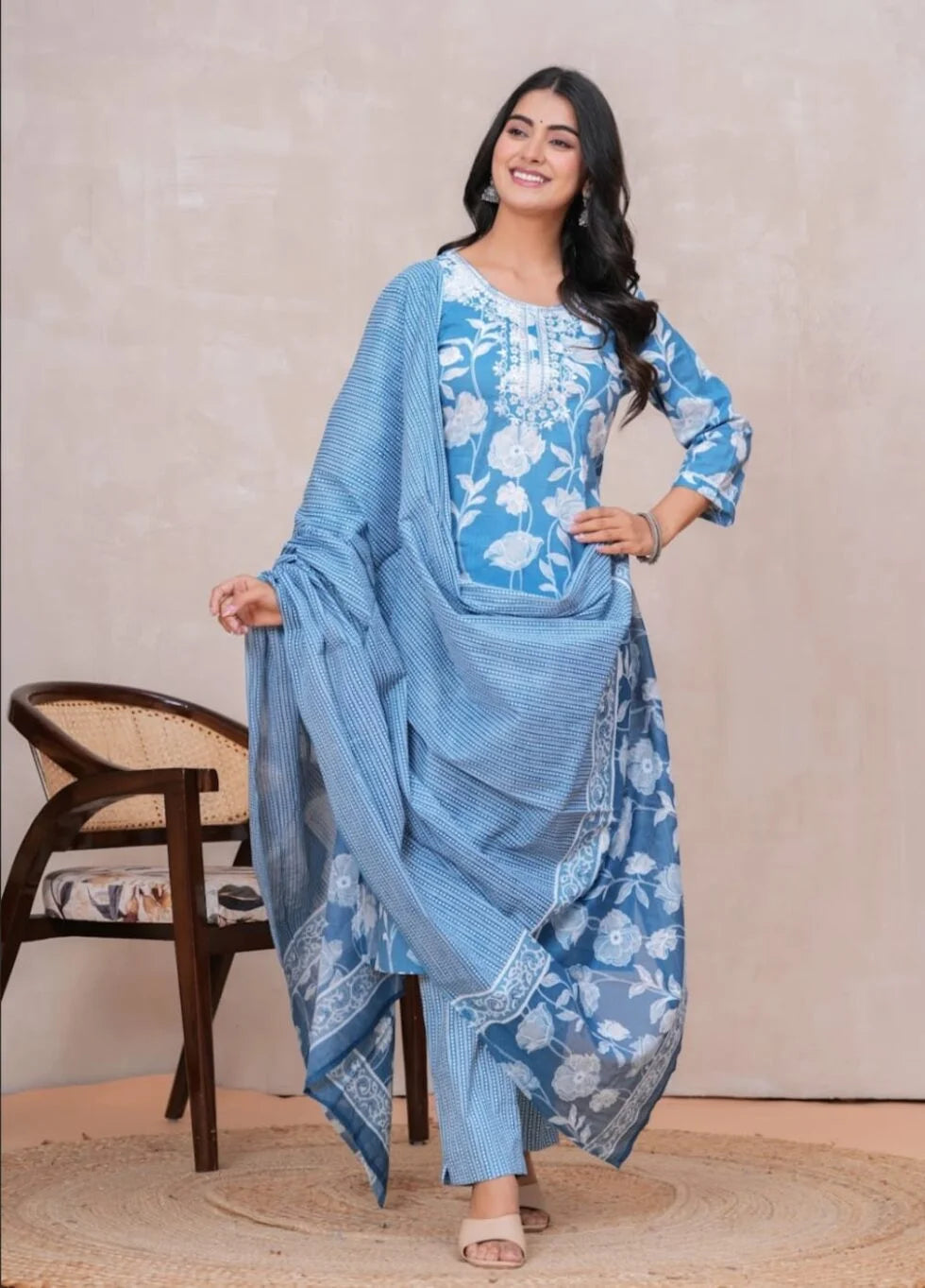 Pure Cotton Kurta with Discharge Print & Embroidery Work | Soft & Stylish Ethnic Wear
