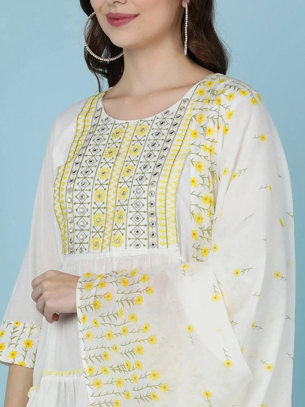 Pure Cotton Kurta & Dupatta Set | Cotton Malmal Fabric | Embroidered Neck Design