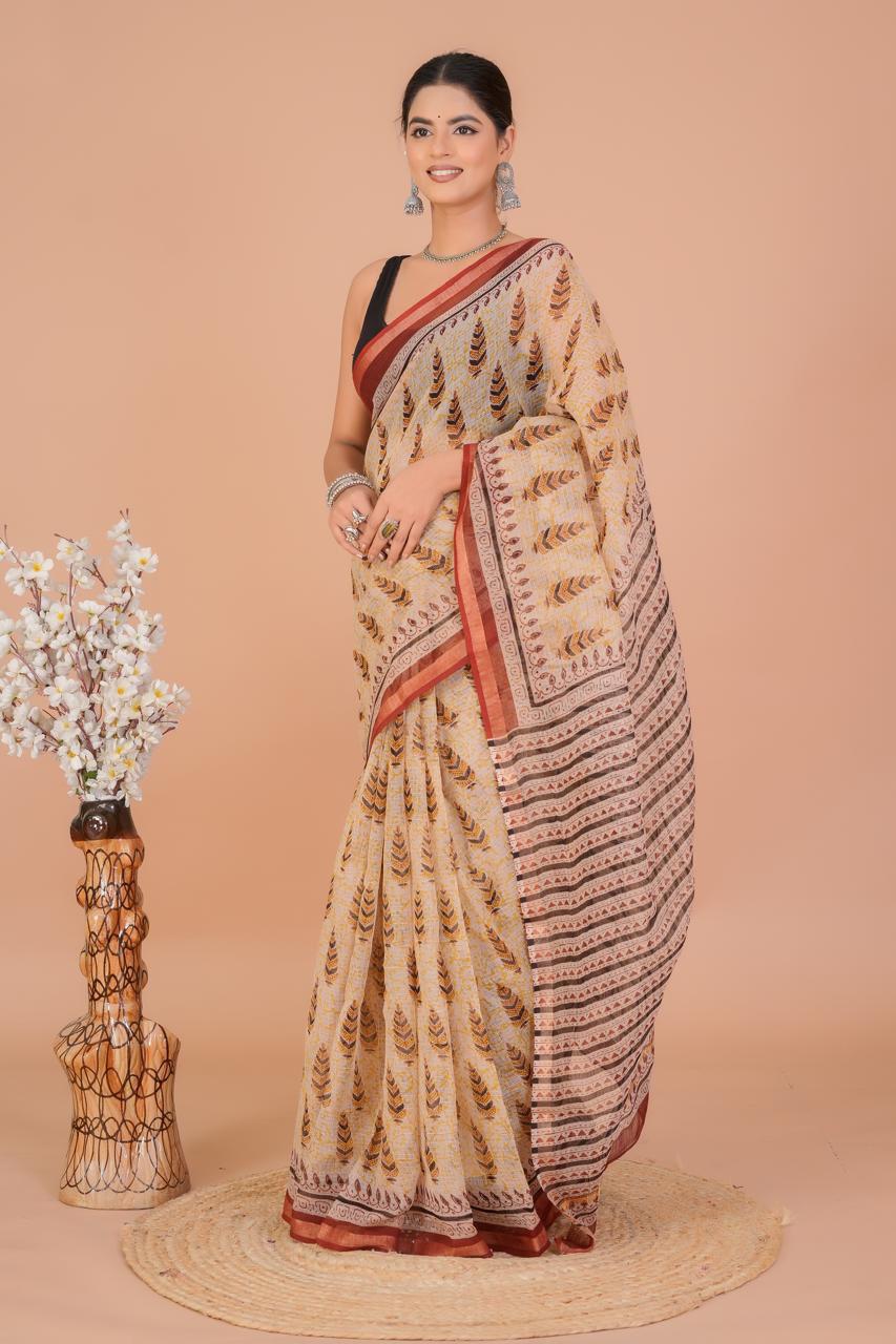 Hand Block Printed Kota Doriya Saree 14