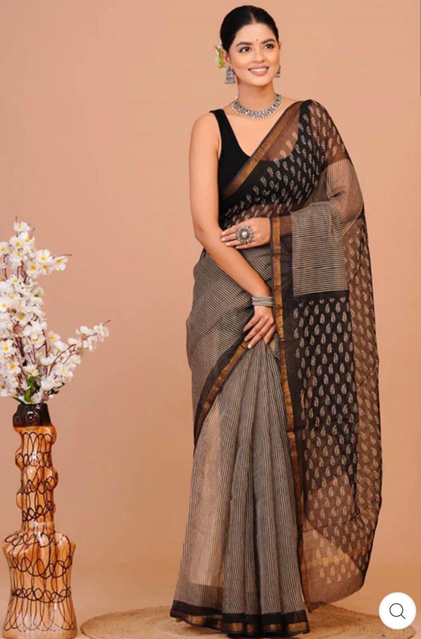 Hand Block Printed Kota Doriya Saree 16